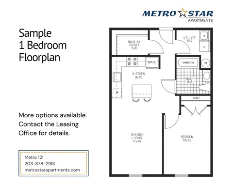 Floor plan for 1 bed, 1 bath, 720 sqft